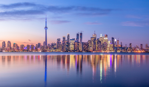 Skyline of Toronto from the bay in the evening